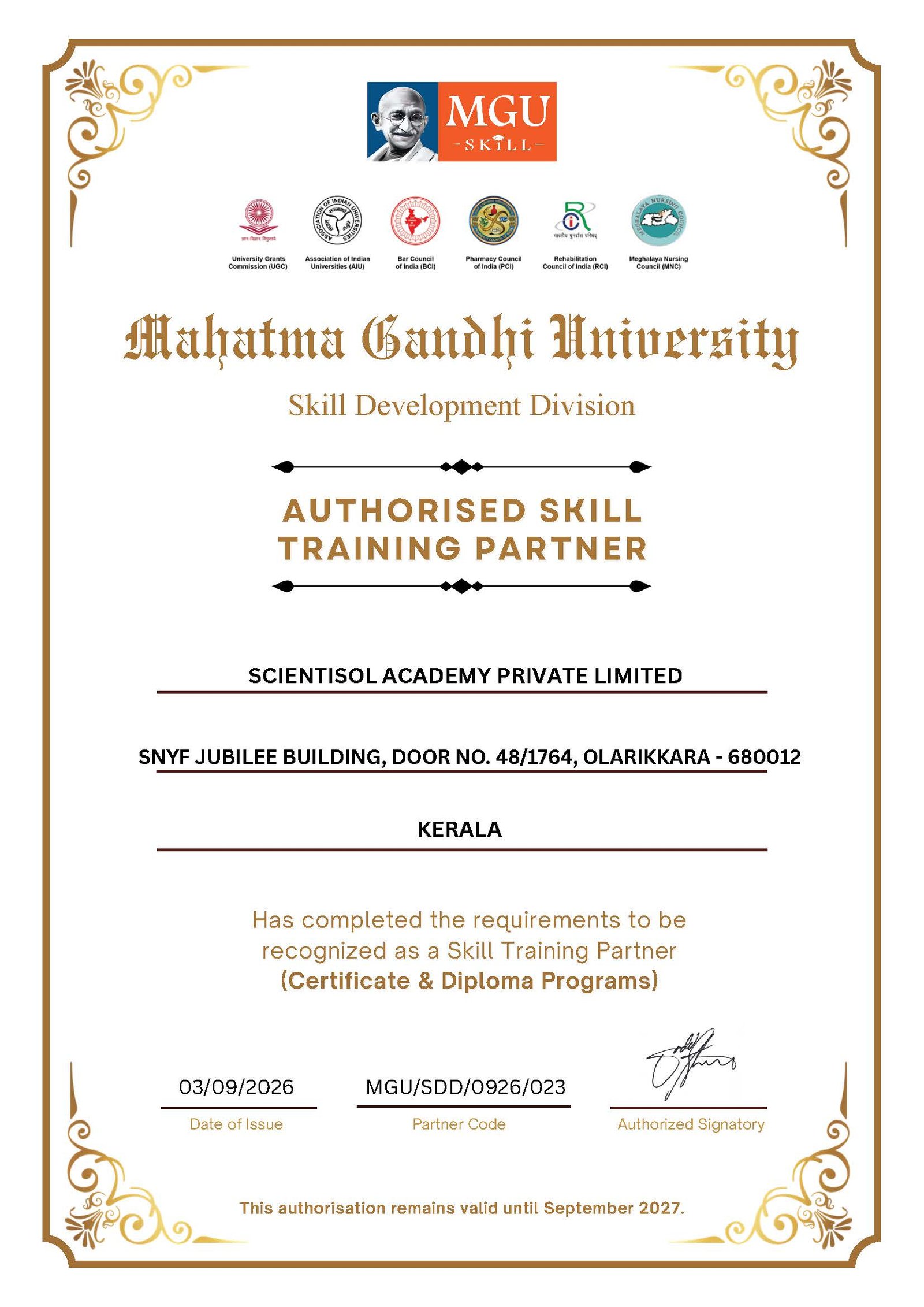 Authorisation letter-SCIENTISOL ACADEMY